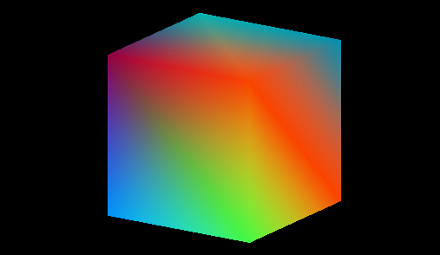 A cube. Again, the colors are interpolated from the vertices. 