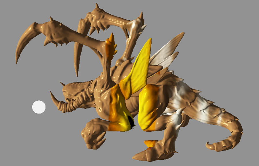 This is a Zergling from the game "StarCraft". This model is very detailed, it consists of 250000 vertices. This 3D model was designed to be printed using a 3D printer. Therefore it has no texture image, I have used the texture from the T-Rex instead. 